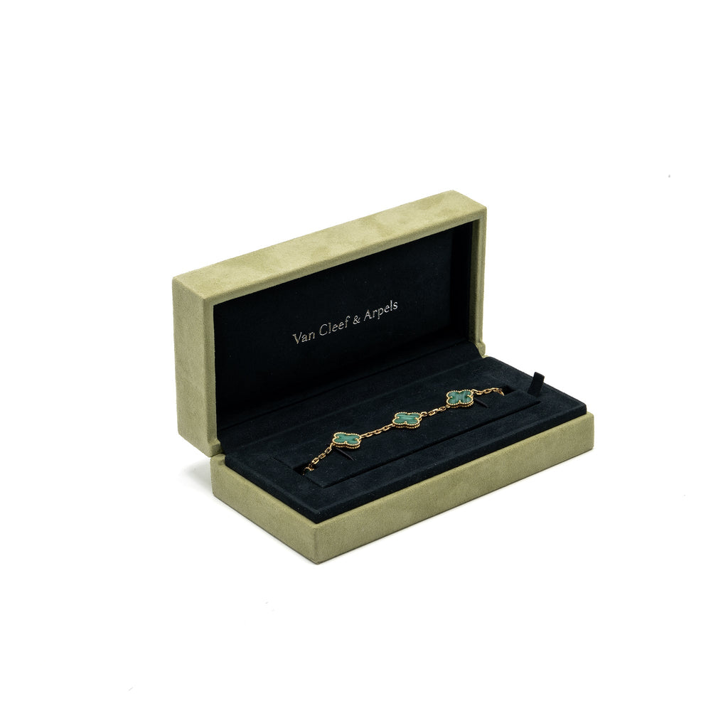 VAN CLEEF&ARPELS VINTAGE ALHAMBRA BRACELET, 5 MOTIFS 18K YELLOW GOLD MALACHITE