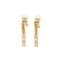 DIOR LETTER DROPPED EARRINGS CRYSTAL/PEARL GOLD TONE