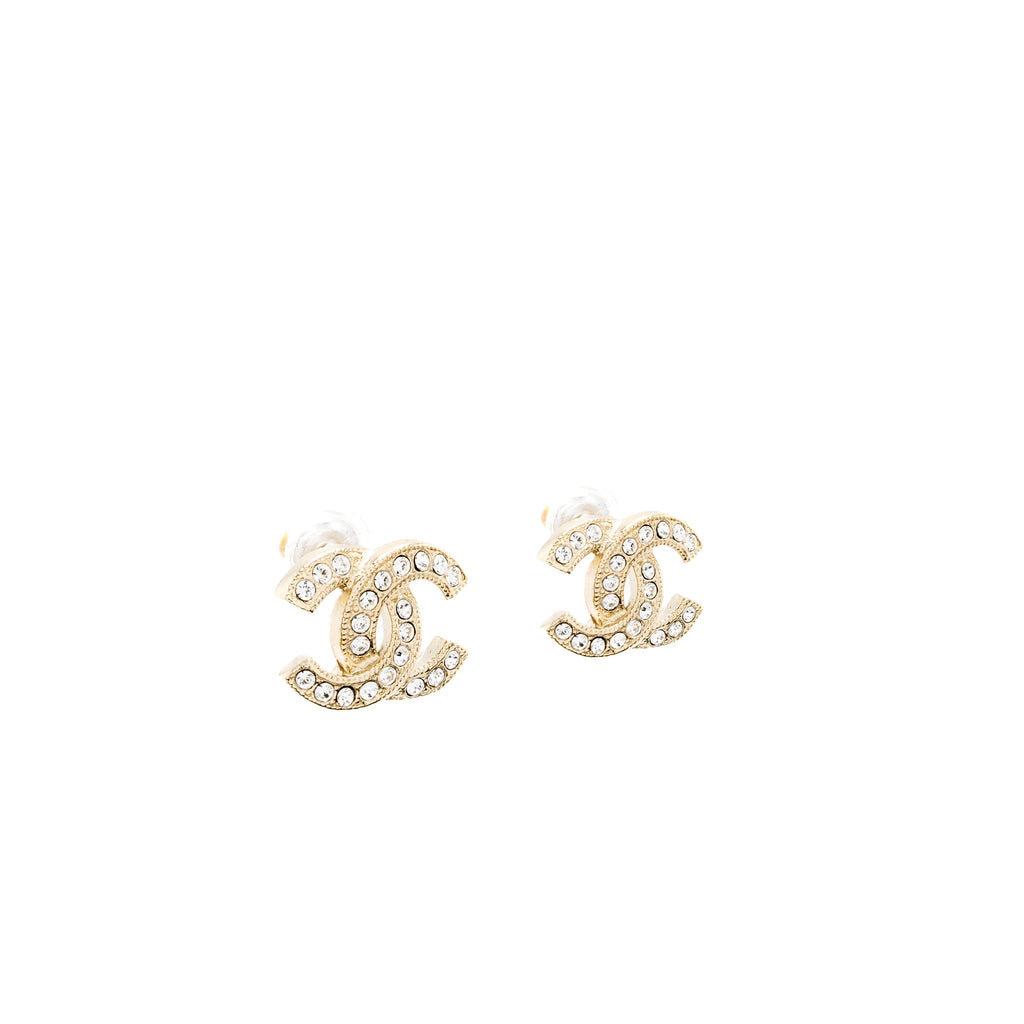 CHANEL CLASSIC CC LOGO EARRINGS CRYSTAL LGHW
