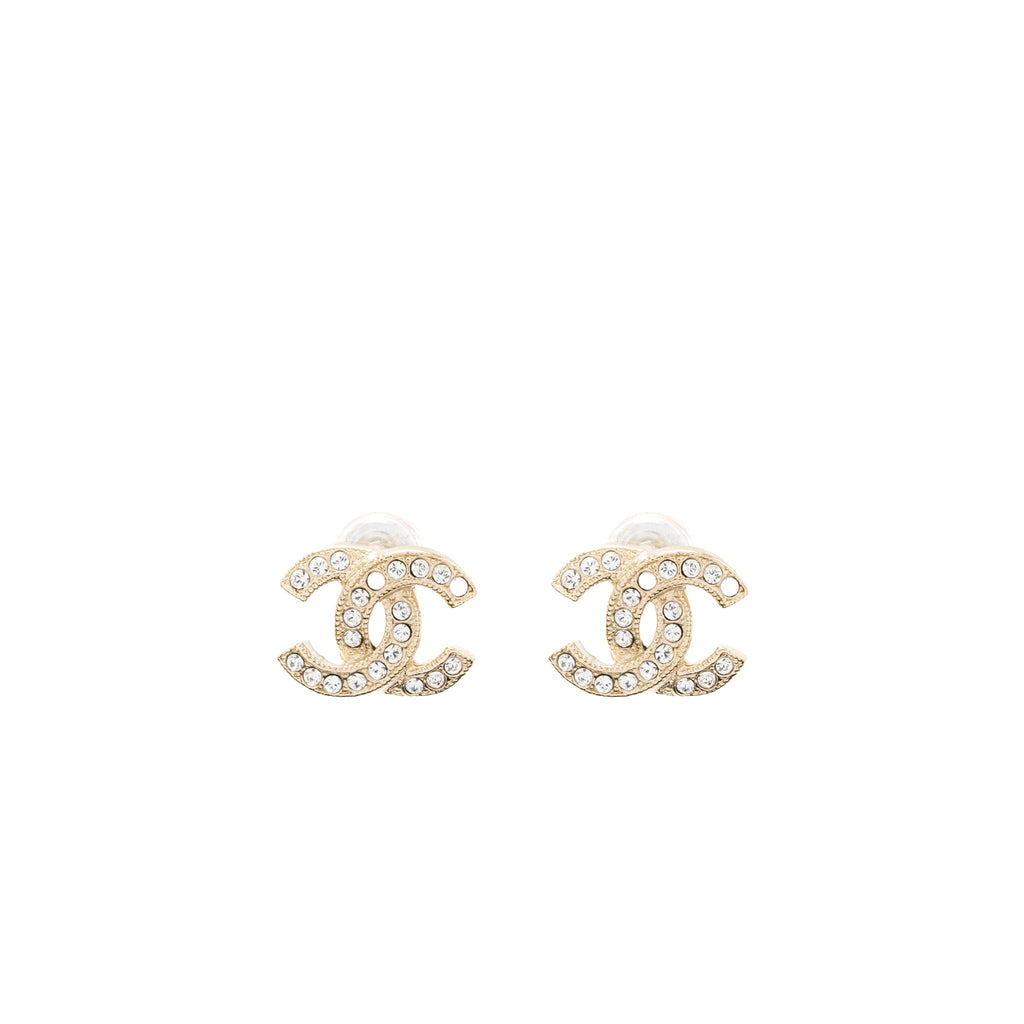 CHANEL CLASSIC CC LOGO EARRINGS CRYSTAL LGHW