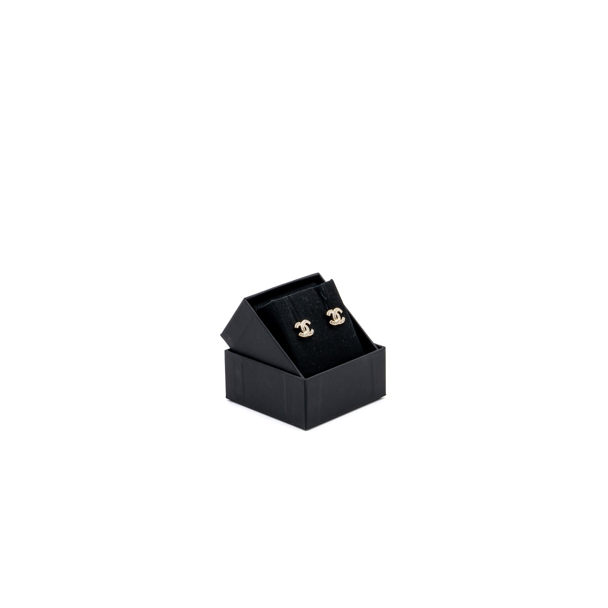 CHANEL CLASSIC CC LOGO EARRINGS CRYSTAL LGHW