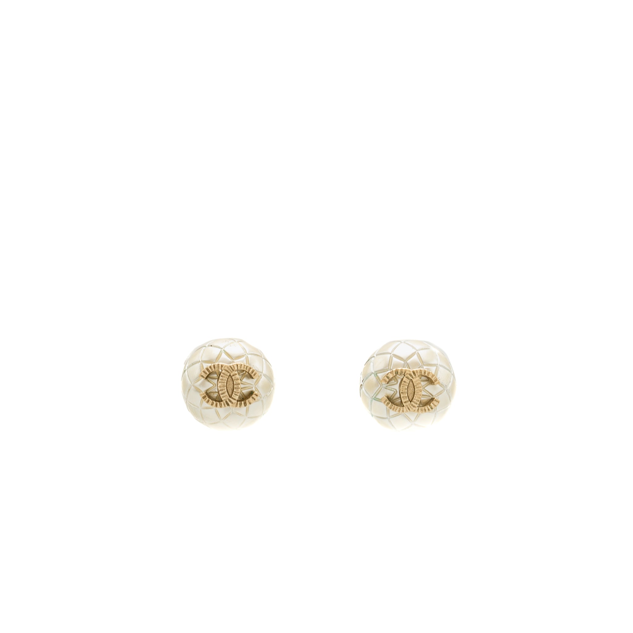 CHANEL COCO MARK QUILTED BUTTON EARRINGS LIGHT GOLD TONE
