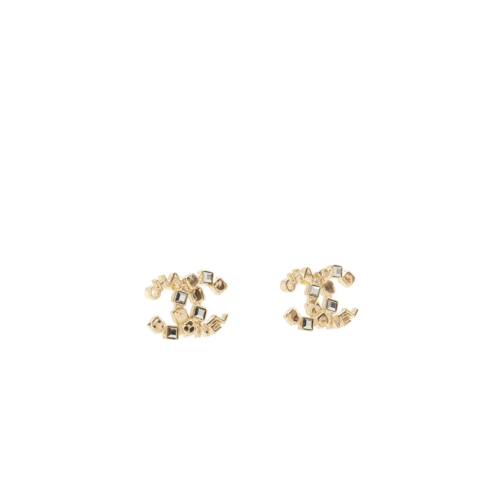 CHANEL LETTER AND SQUARE CC EARRINGS LIGHT GOLD TONE