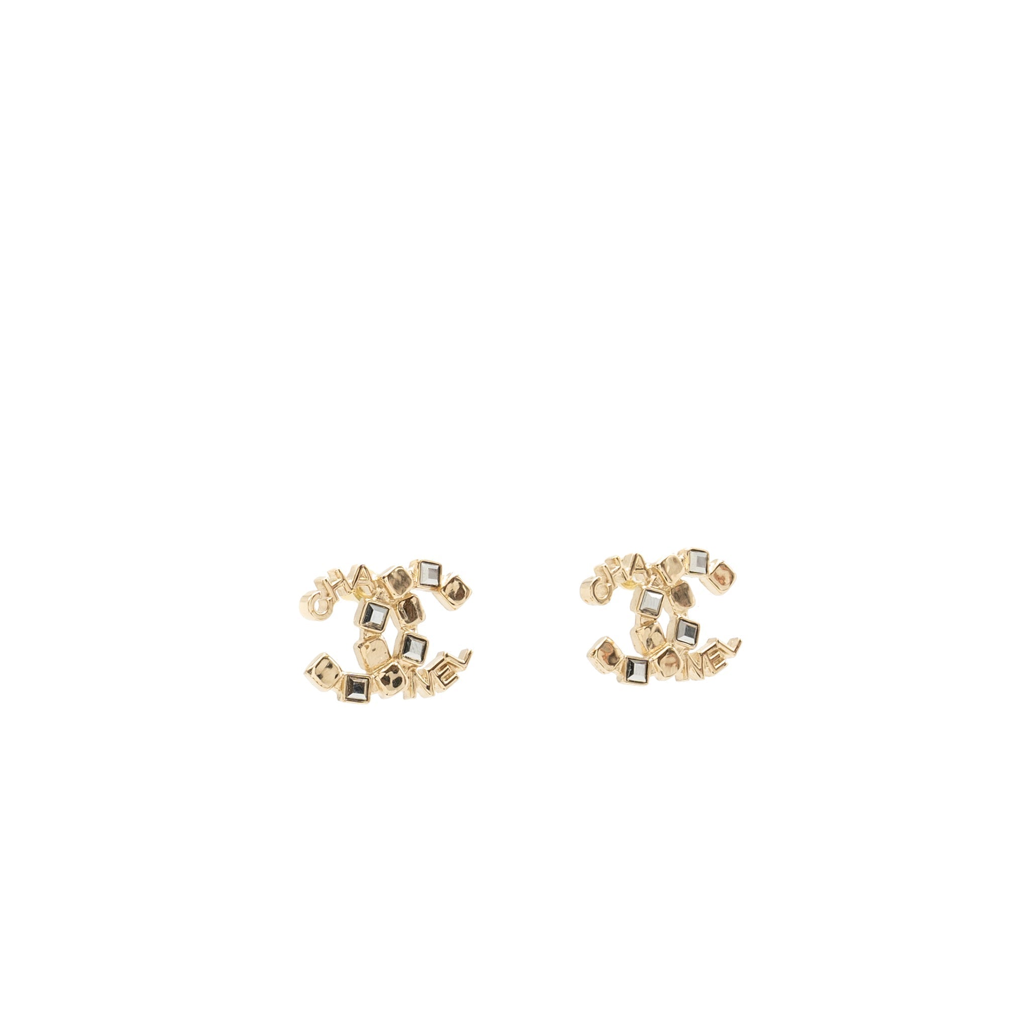 CHANEL LETTER AND SQUARE CC EARRINGS LIGHT GOLD TONE