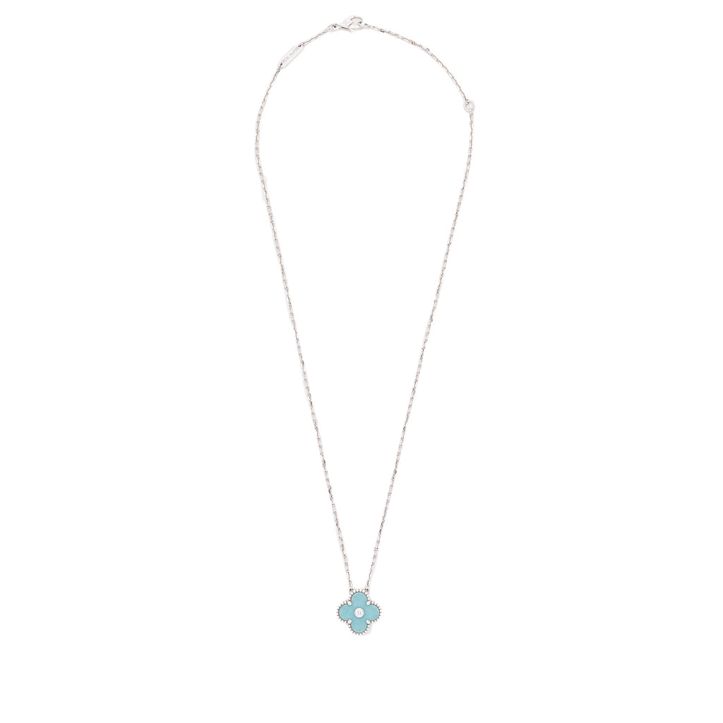 VAN CLEEF AND ARPELS 2022 HOLIDAY LIMITED VINTAGE ALHAMBRA PENDANT PORCELAIN / WHITE GOLD / DIAMOND