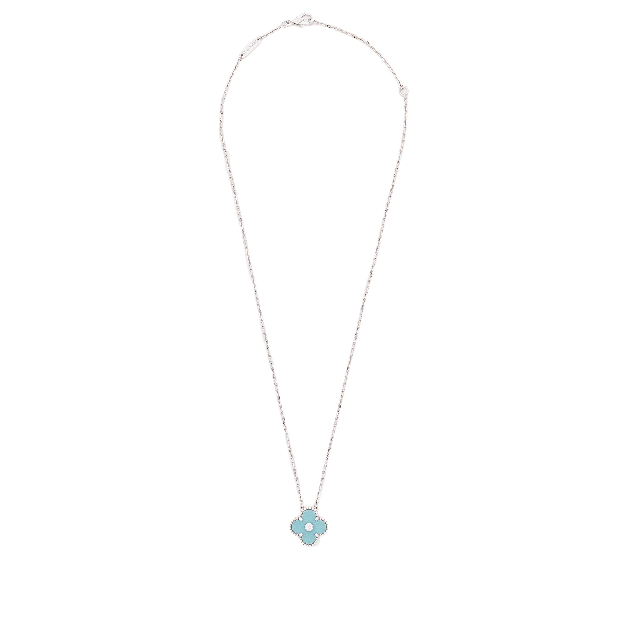 VAN CLEEF AND ARPELS 2022 HOLIDAY LIMITED VINTAGE ALHAMBRA PENDANT PORCELAIN / WHITE GOLD / DIAMOND