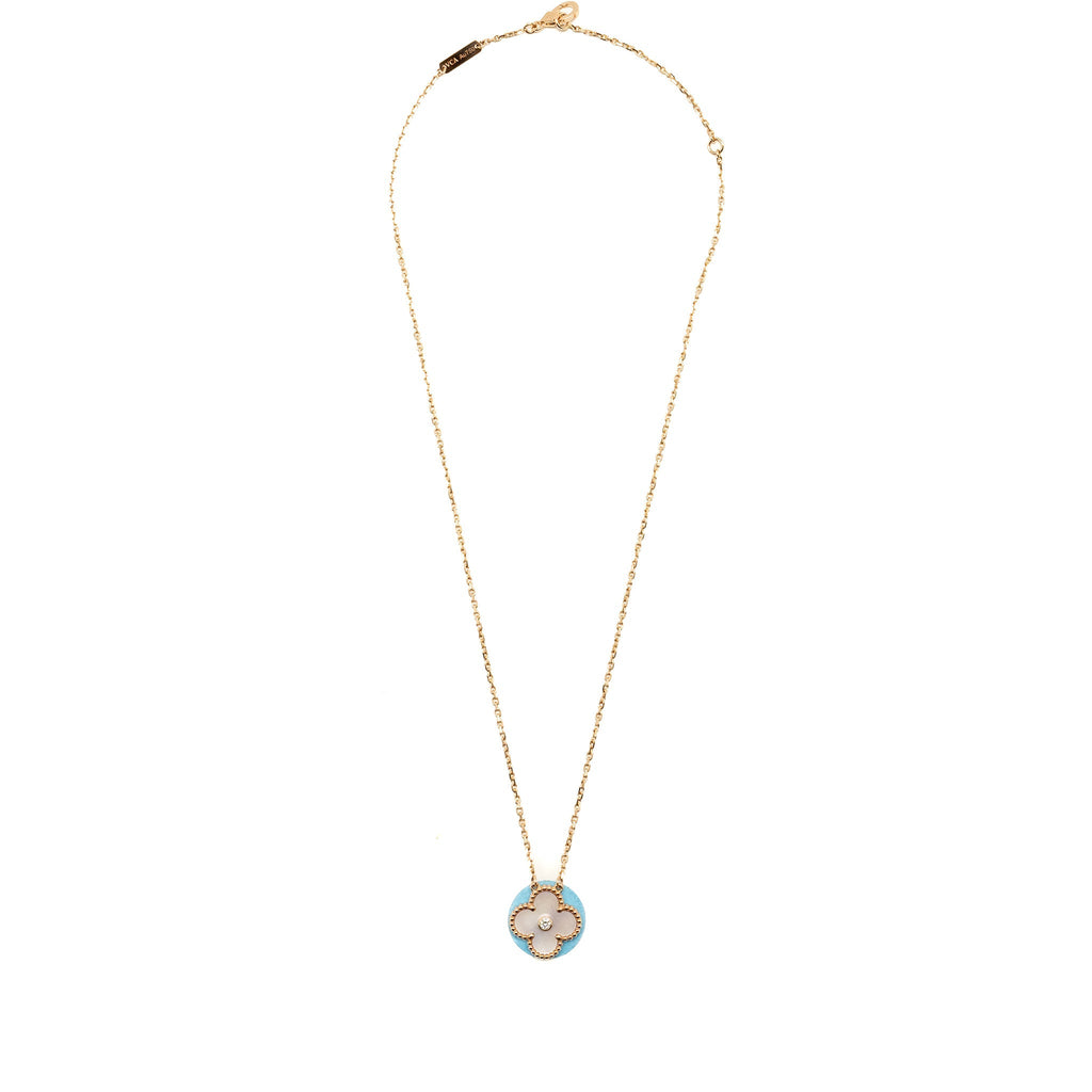 VAN CLEEF & ARPELS 2025 HOLIDAY VINTAGE ALHAMBRA PENDANT, ROSE GOLD, PINK MOTHER OF PEARL, DIAMOND