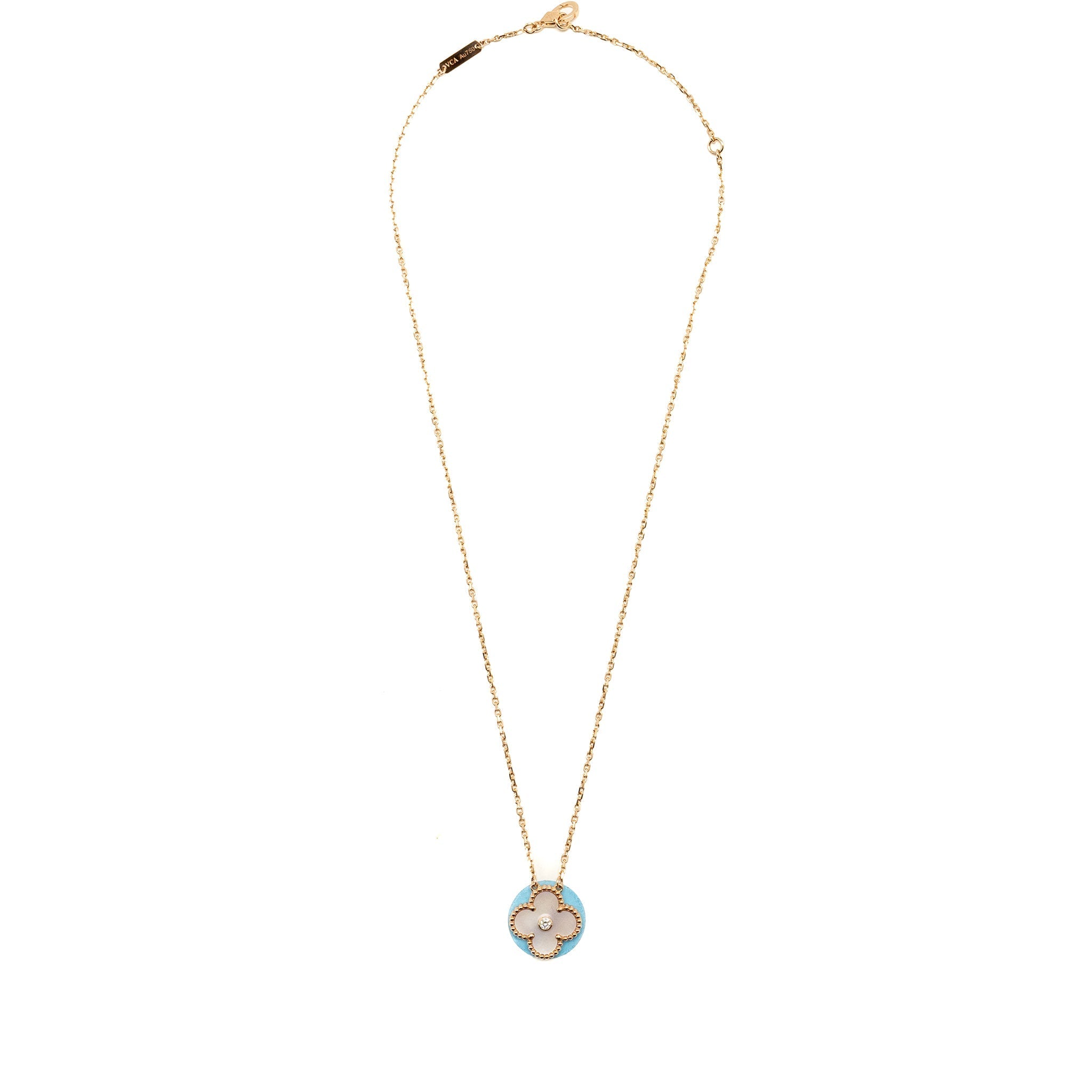 VAN CLEEF & ARPELS 2025 HOLIDAY VINTAGE ALHAMBRA PENDANT, ROSE GOLD, PINK MOTHER OF PEARL, DIAMOND