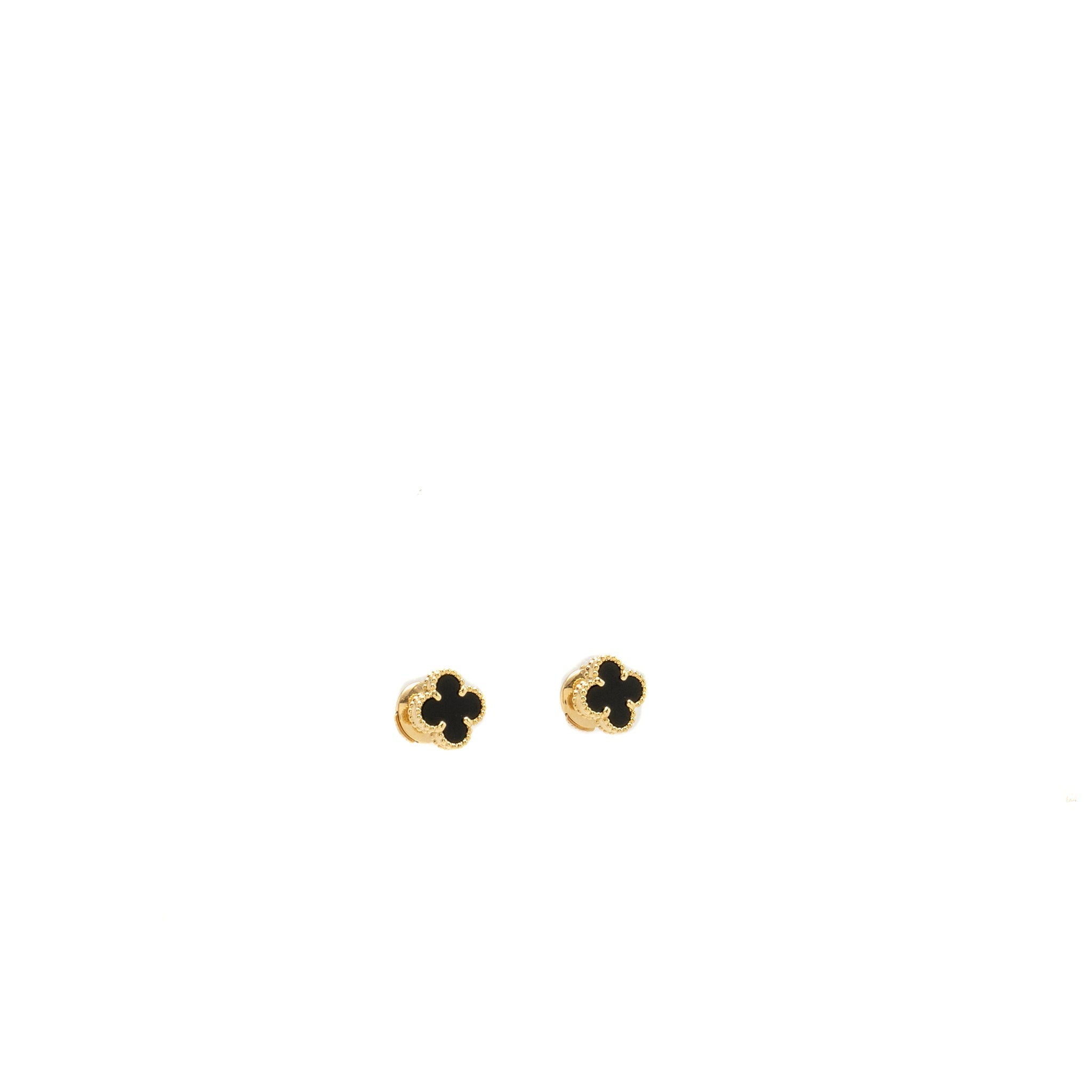 VAN CLEEF & ARPELS SWEET ALHAMBRA EARSTUDS ONYX YELLOW GOLD