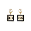 CHANEL ENAMEL GIANT SQUARE CC LOGO DROPPED EARRINGS LIGHT GOLD TONE