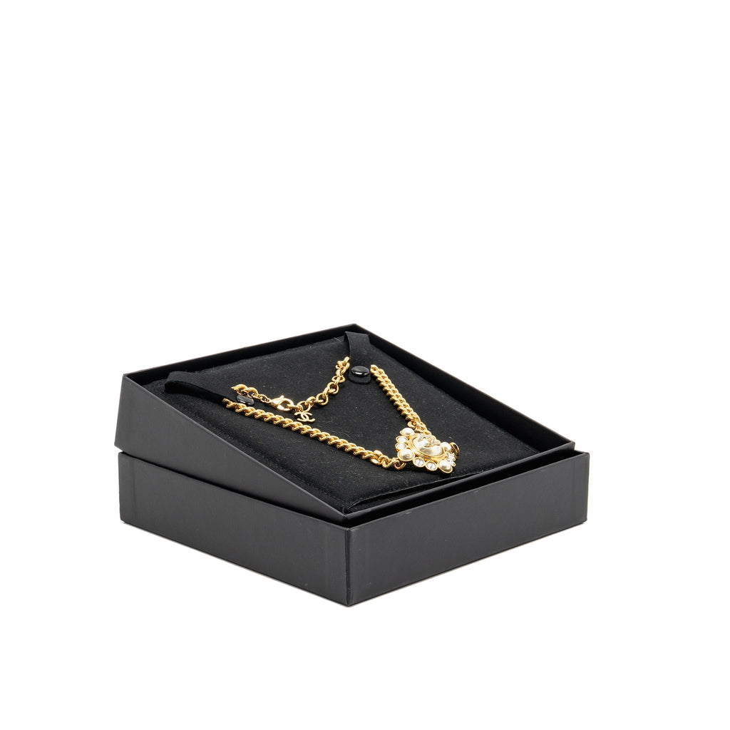 CHANEL CC LOGO CHOCKER/NECKLACE PEARL/CRYSTAL GOLD TONE