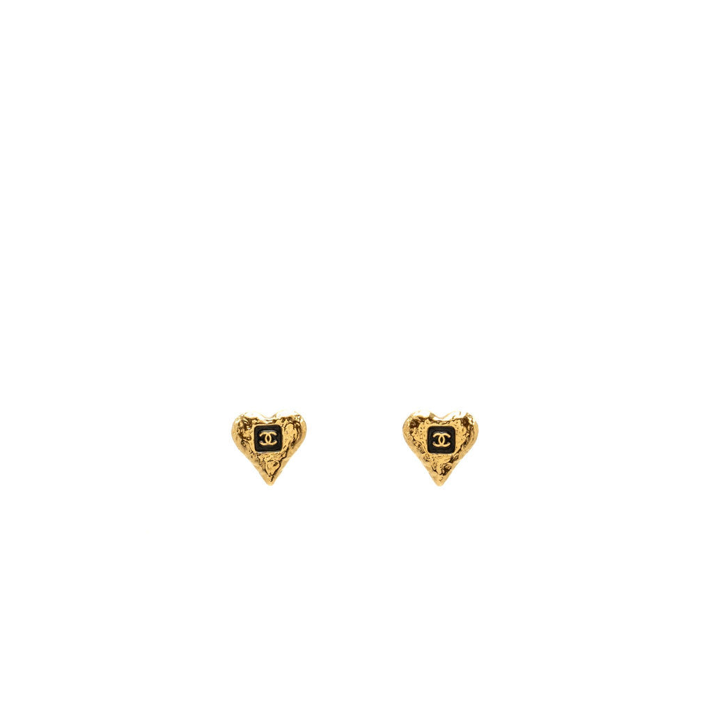 CHANEL CC HEART EARRINGS GOLD TONE