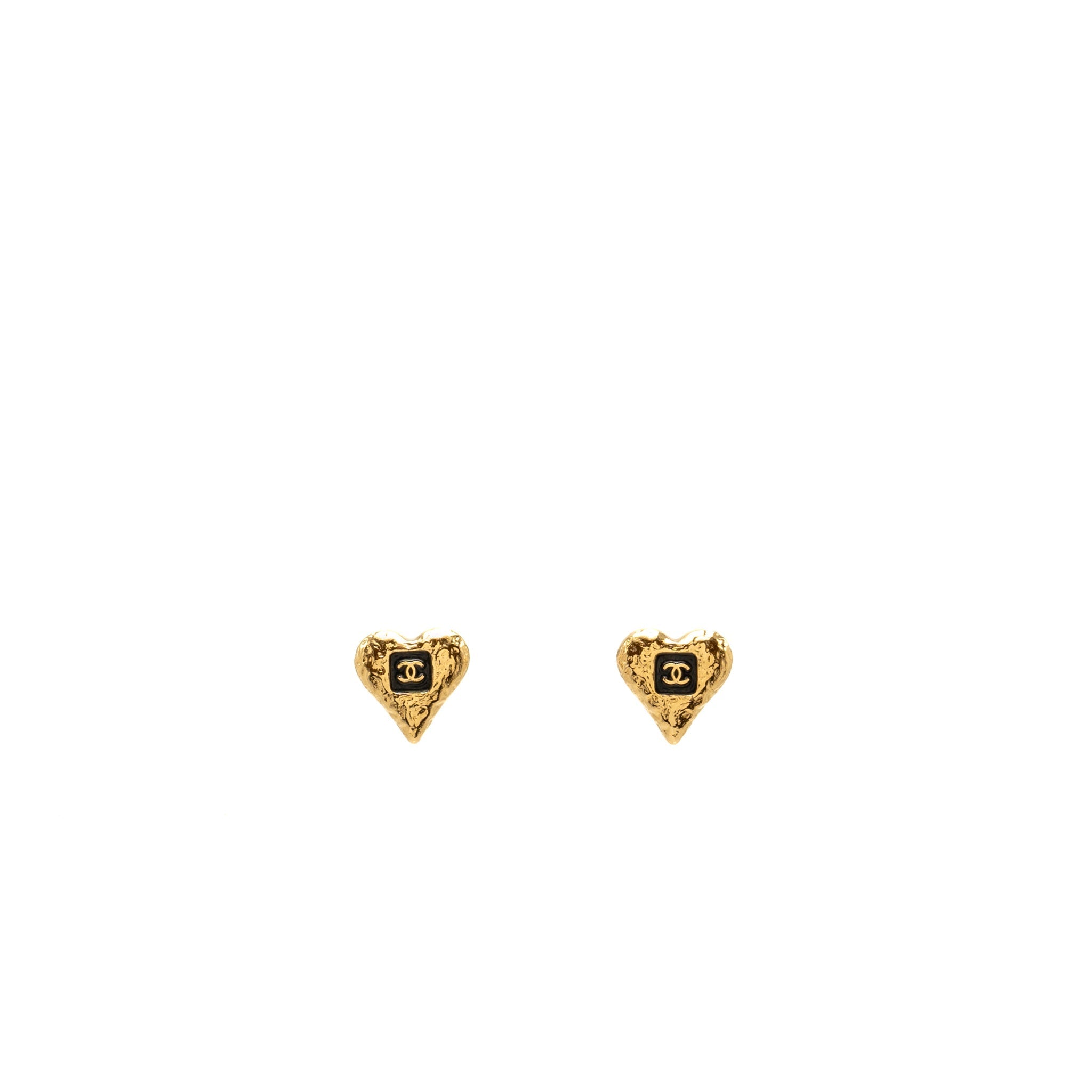 CHANEL CC HEART EARRINGS GOLD TONE