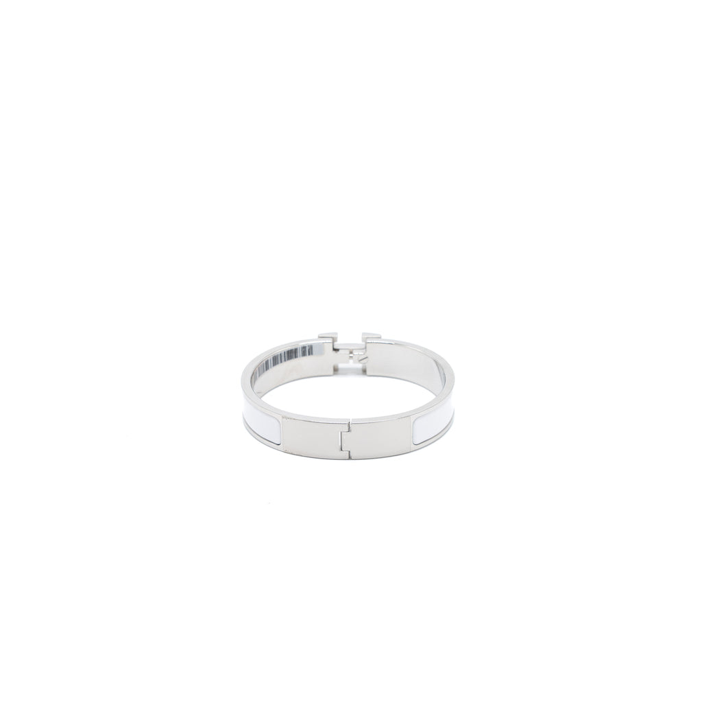HERMES CLIC H BRACELET WHITE SILVER TONE