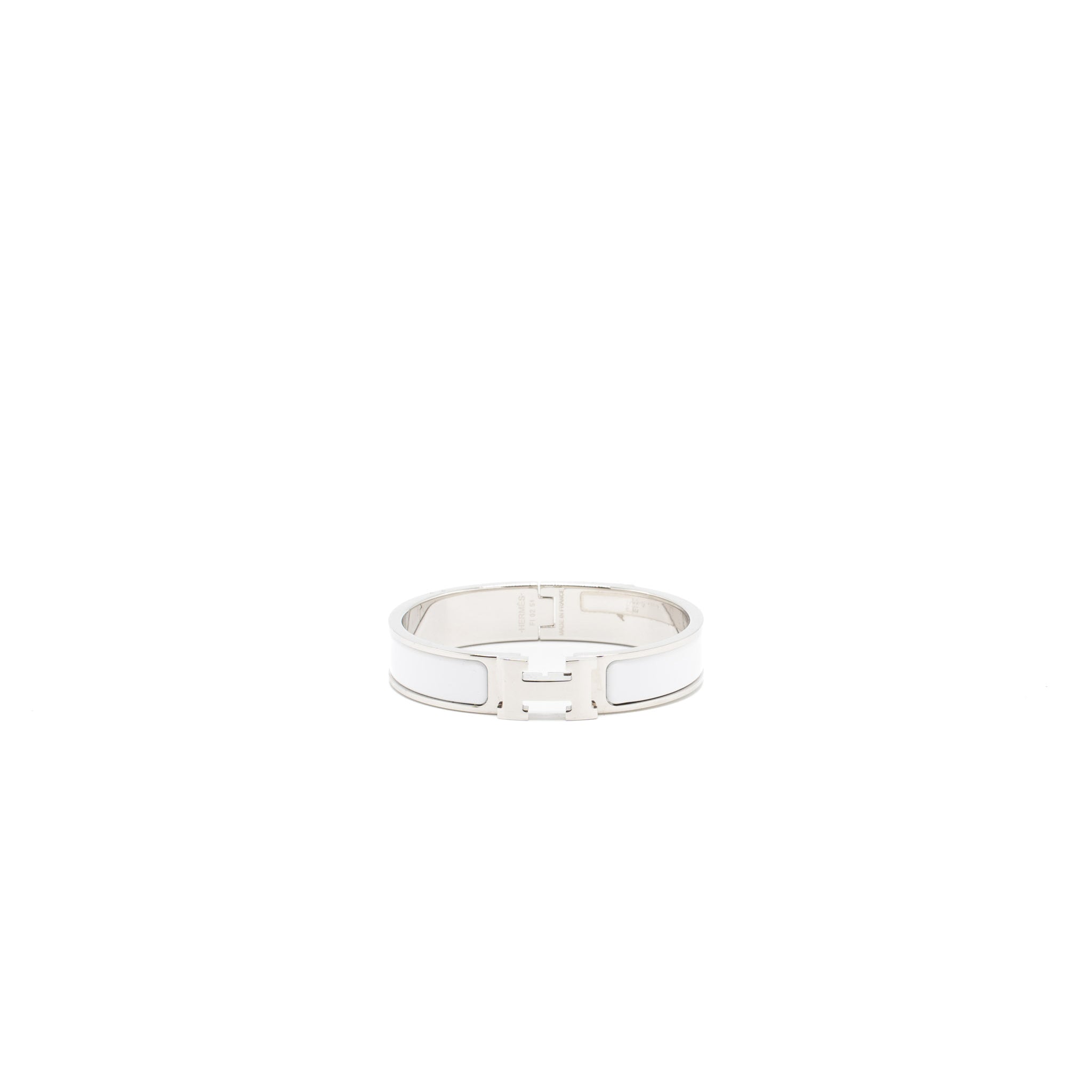 HERMES CLIC H BRACELET WHITE SILVER TONE