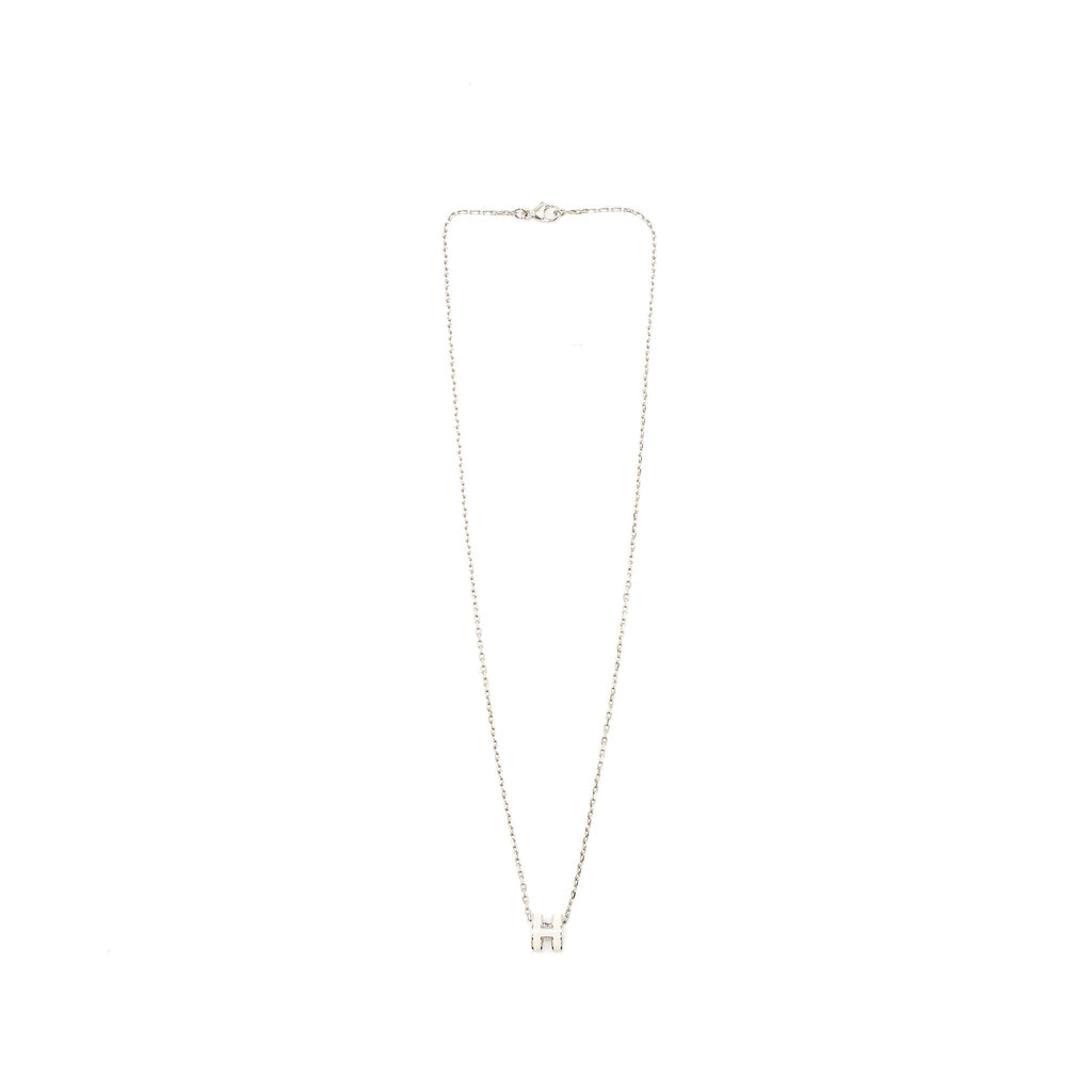 HERMES MINI POP H PENDANT WHITE SILVER TONE