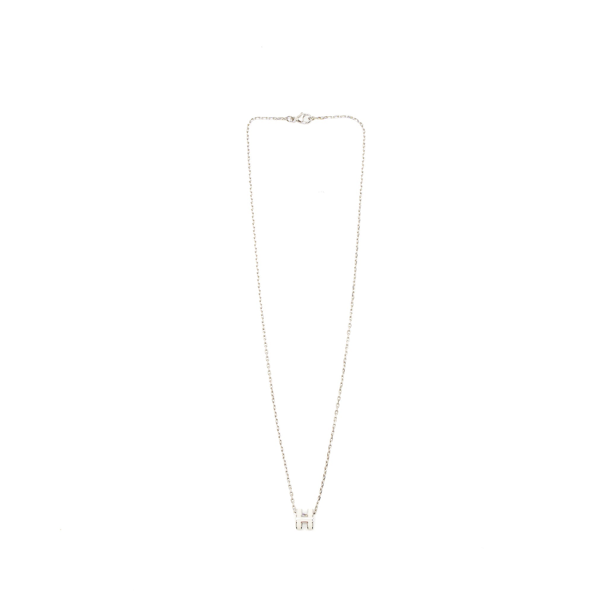 HERMES MINI POP H PENDANT WHITE SILVER TONE