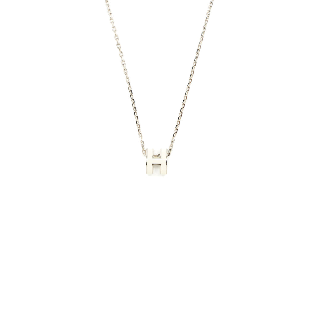 HERMES MINI POP H PENDANT WHITE SILVER TONE