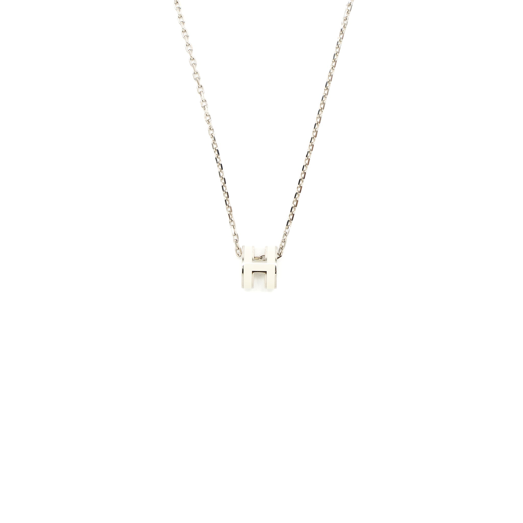 HERMES MINI POP H PENDANT WHITE SILVER TONE