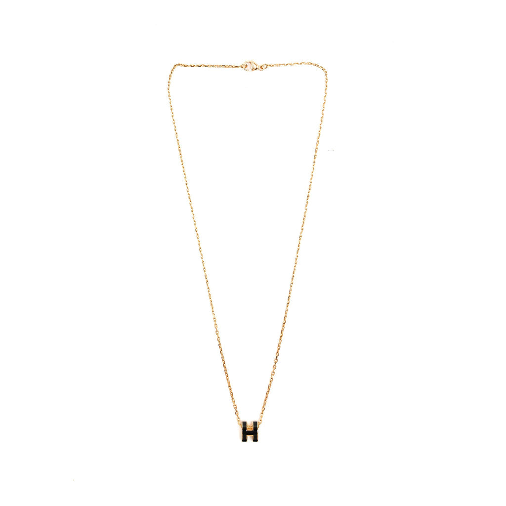 HERMES MINI POP H PENDANT BLACK ROSE GOLD TONE