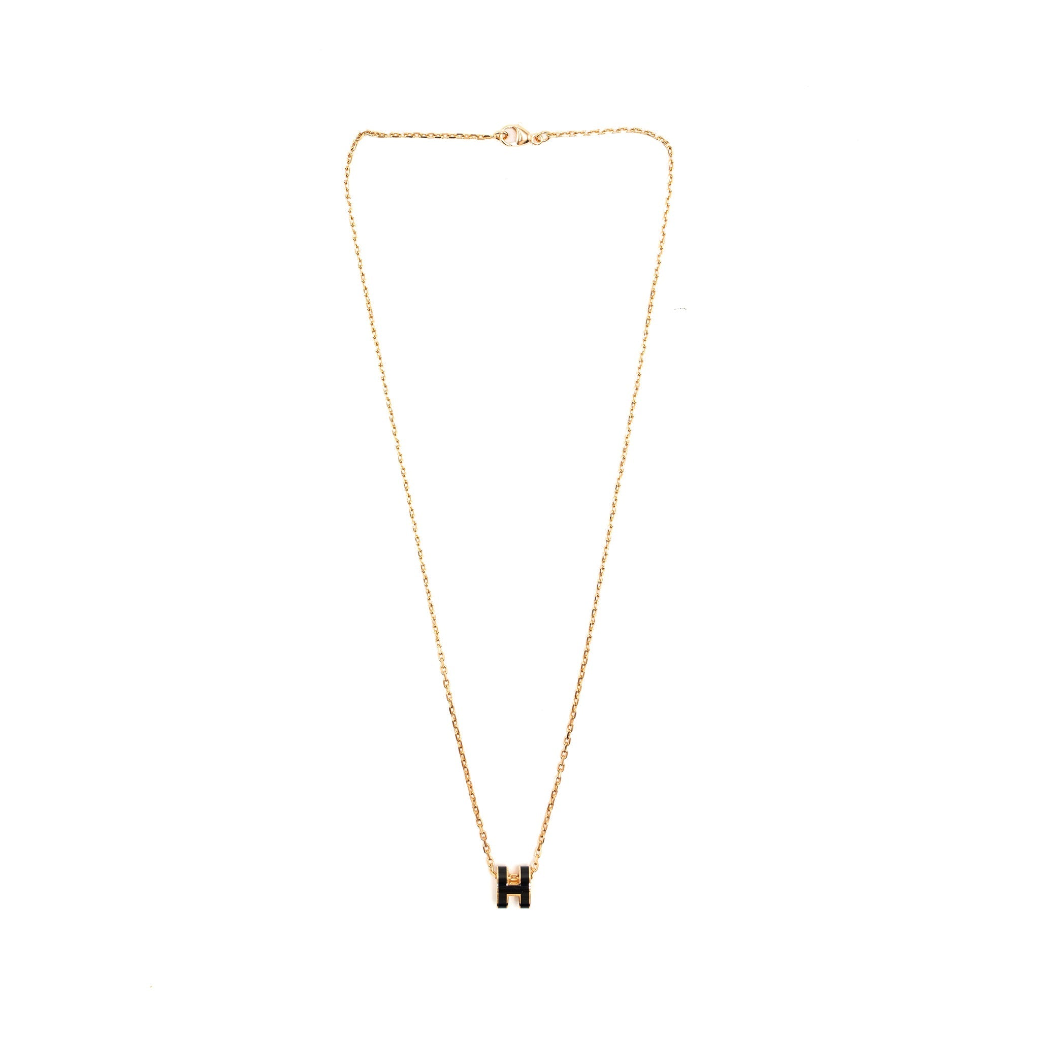 HERMES MINI POP H PENDANT BLACK ROSE GOLD TONE