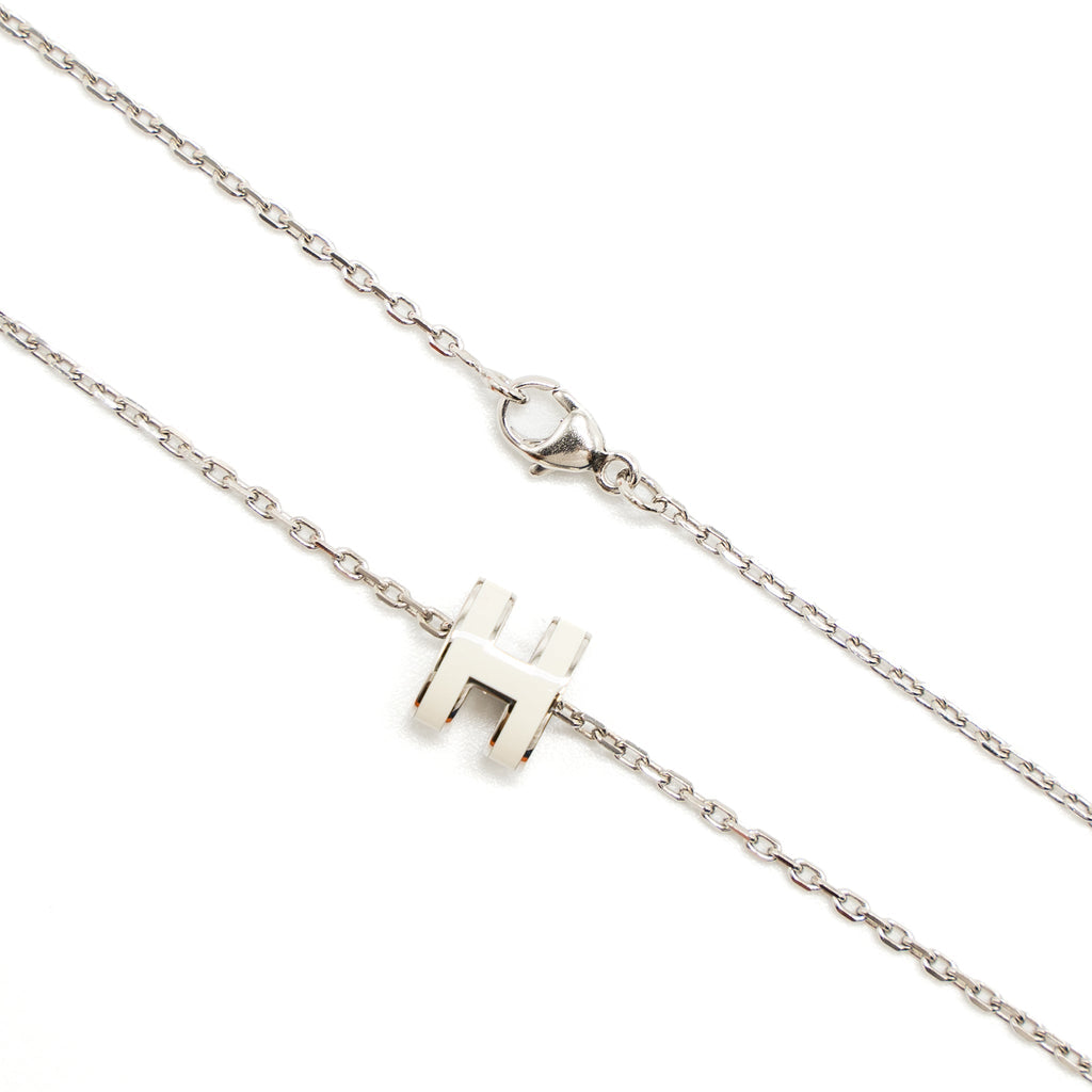 HERMES MINI POP H PENDANT WHITE SILVER TONE