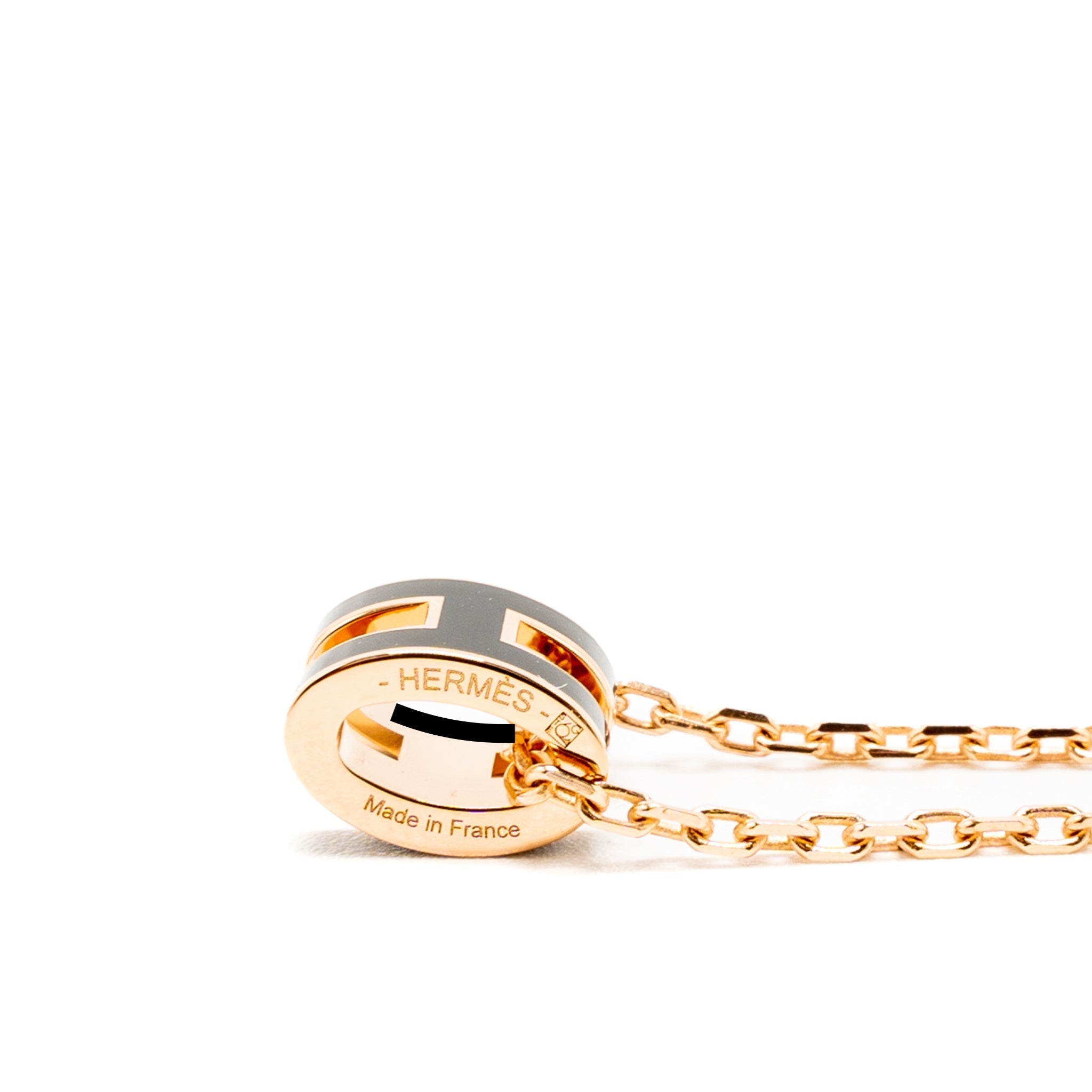 HERMES MINI POP H PENDANT BLACK ROSE GOLD TONE