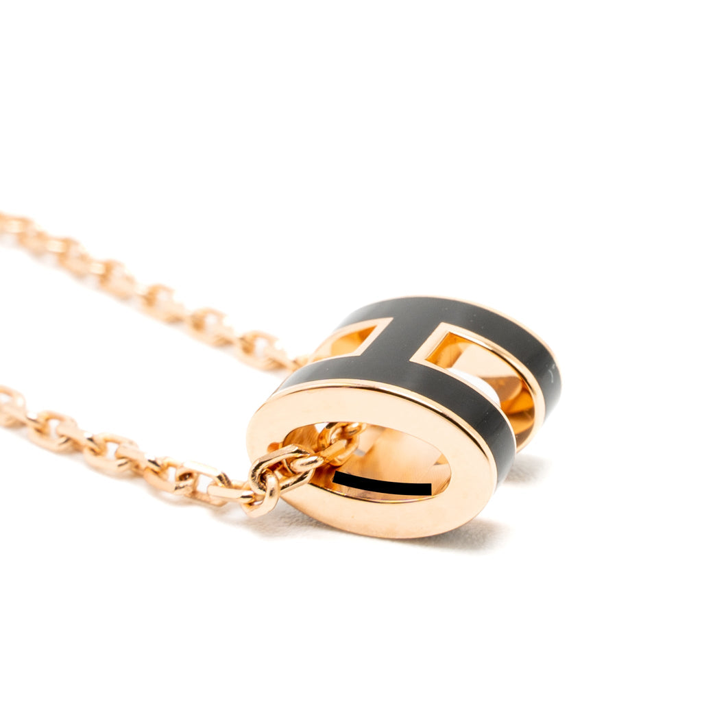 HERMES MINI POP H PENDANT BLACK ROSE GOLD TONE