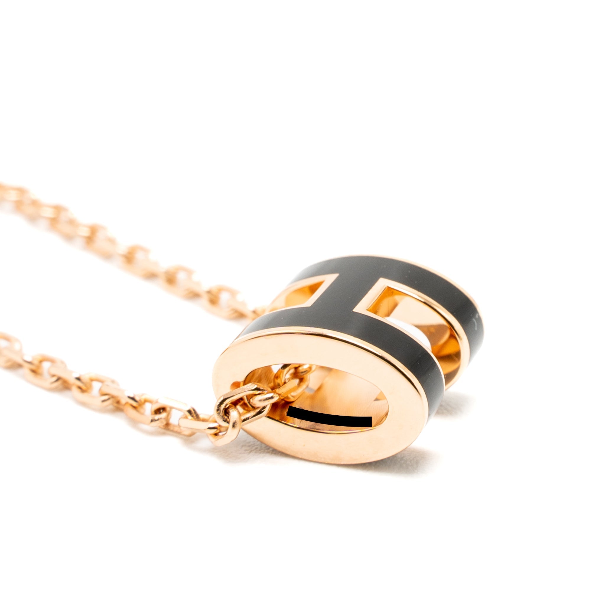 HERMES MINI POP H PENDANT BLACK ROSE GOLD TONE
