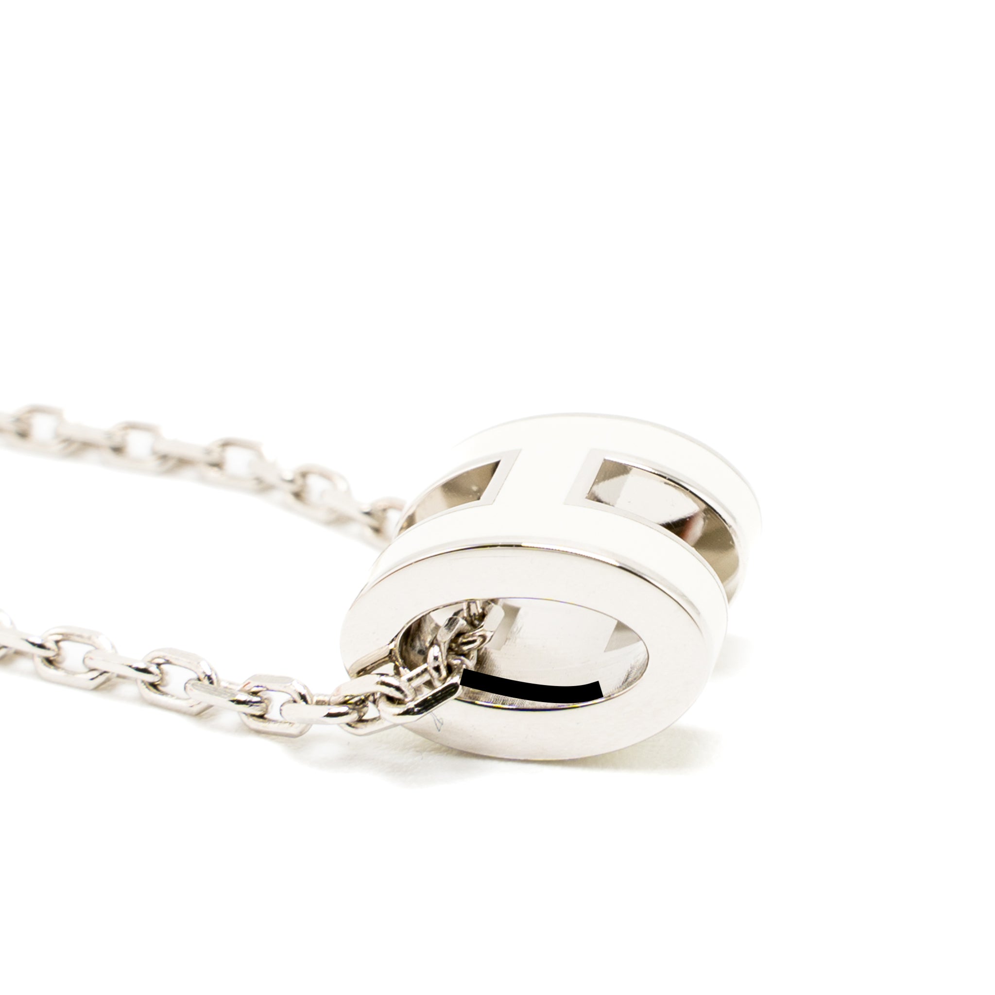 HERMES MINI POP H PENDANT WHITE SILVER TONE