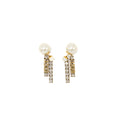DIOR PEARL AND LETTER DROP EARRINGS GOLD TONE