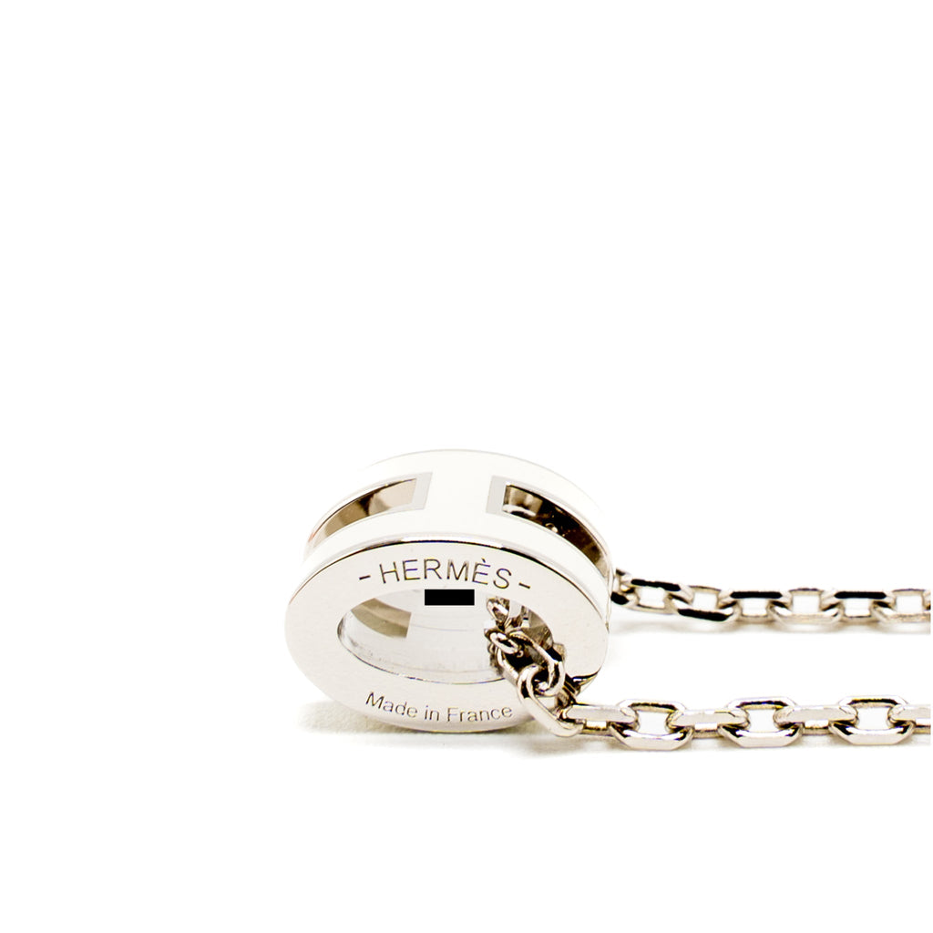 HERMES MINI POP H PENDANT WHITE SILVER TONE