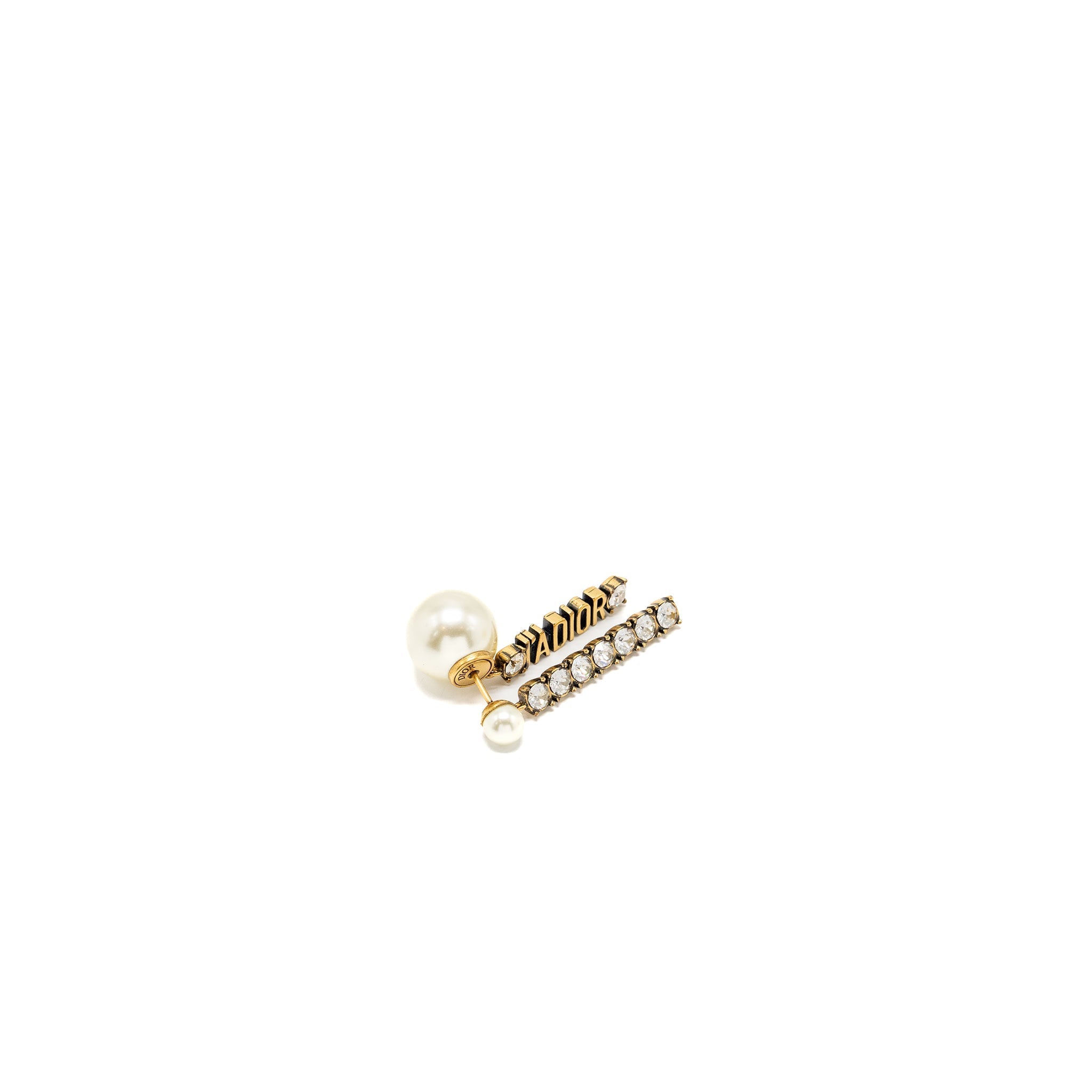 DIOR PEARL AND LETTER DROP EARRINGS GOLD TONE