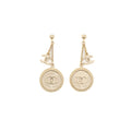 CHANEL ROUND CC LOGO DROP EARRINGS GOLD TONE