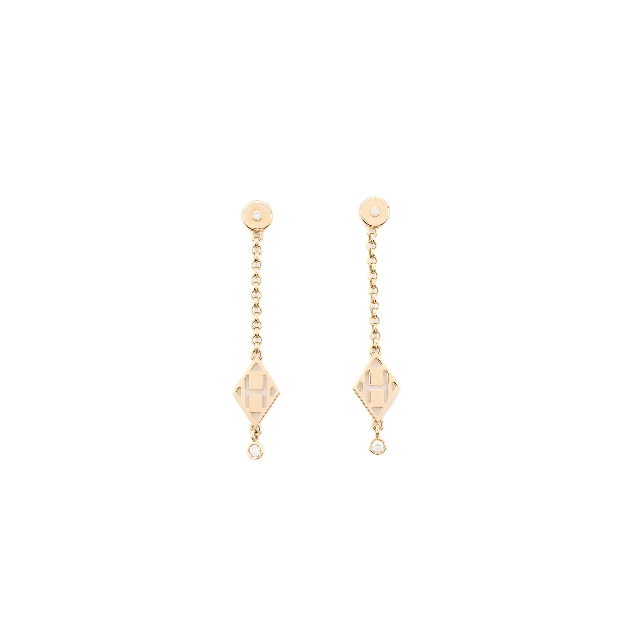 HERMES GAMBADE H EARRINGS ROSE GOLD DIAMONDS