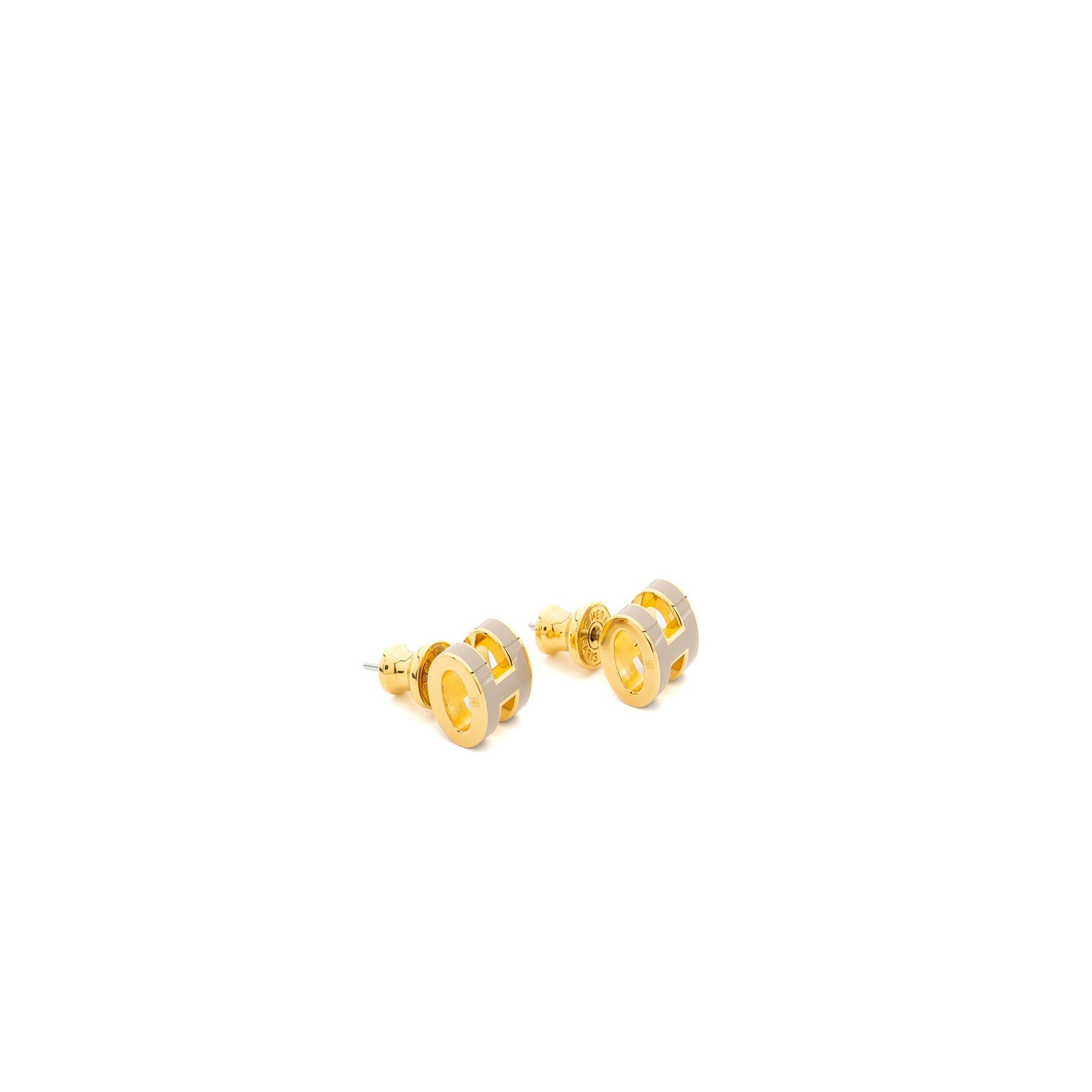 HERMES MINI POP H EARRINGS MARRON GLACE GHW