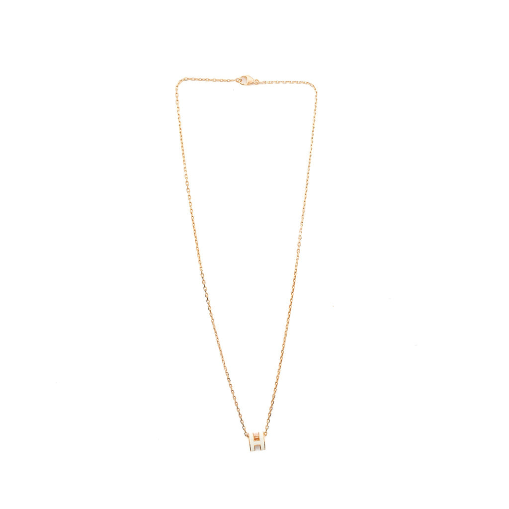 HERMES MINI POP H PENDANT WHITE ROSE GOLD