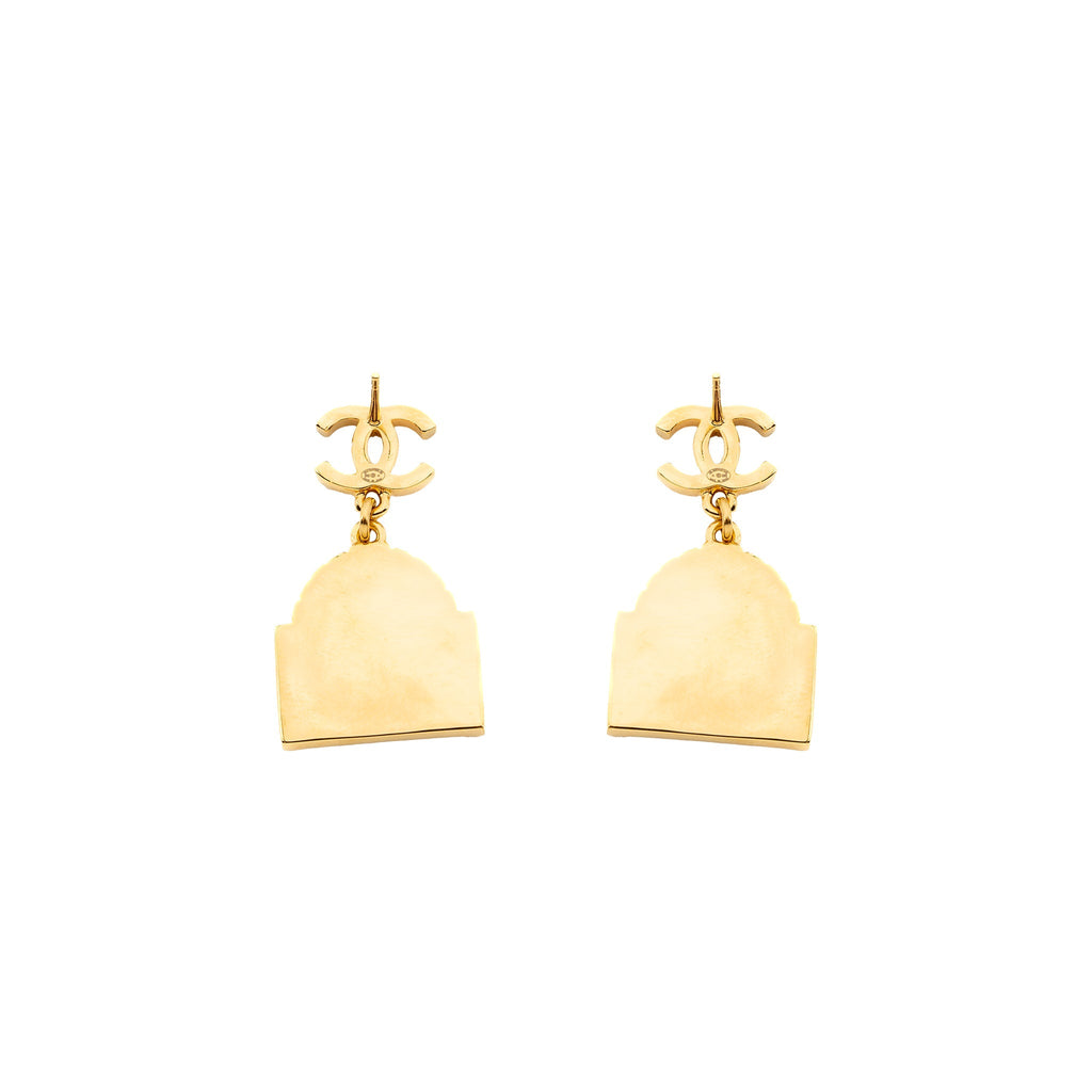 CHANEL CC LOGO RUE CAMBO DROP EARRING GHW