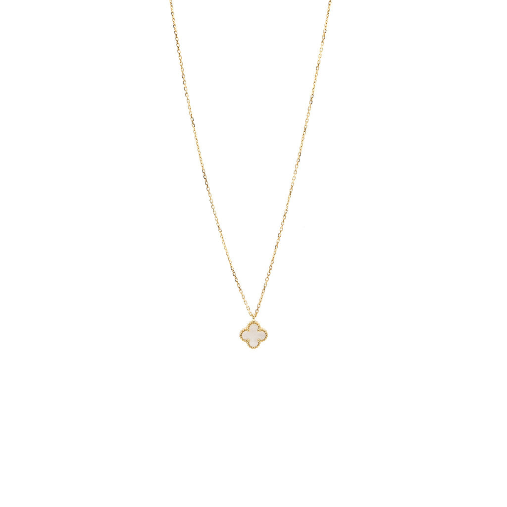VAN CLEEF & ARPELS SWEET VINTAGE ALHAMBRA NECKLACE WHITE MOTHER OF PEARL YELLOW GOLD