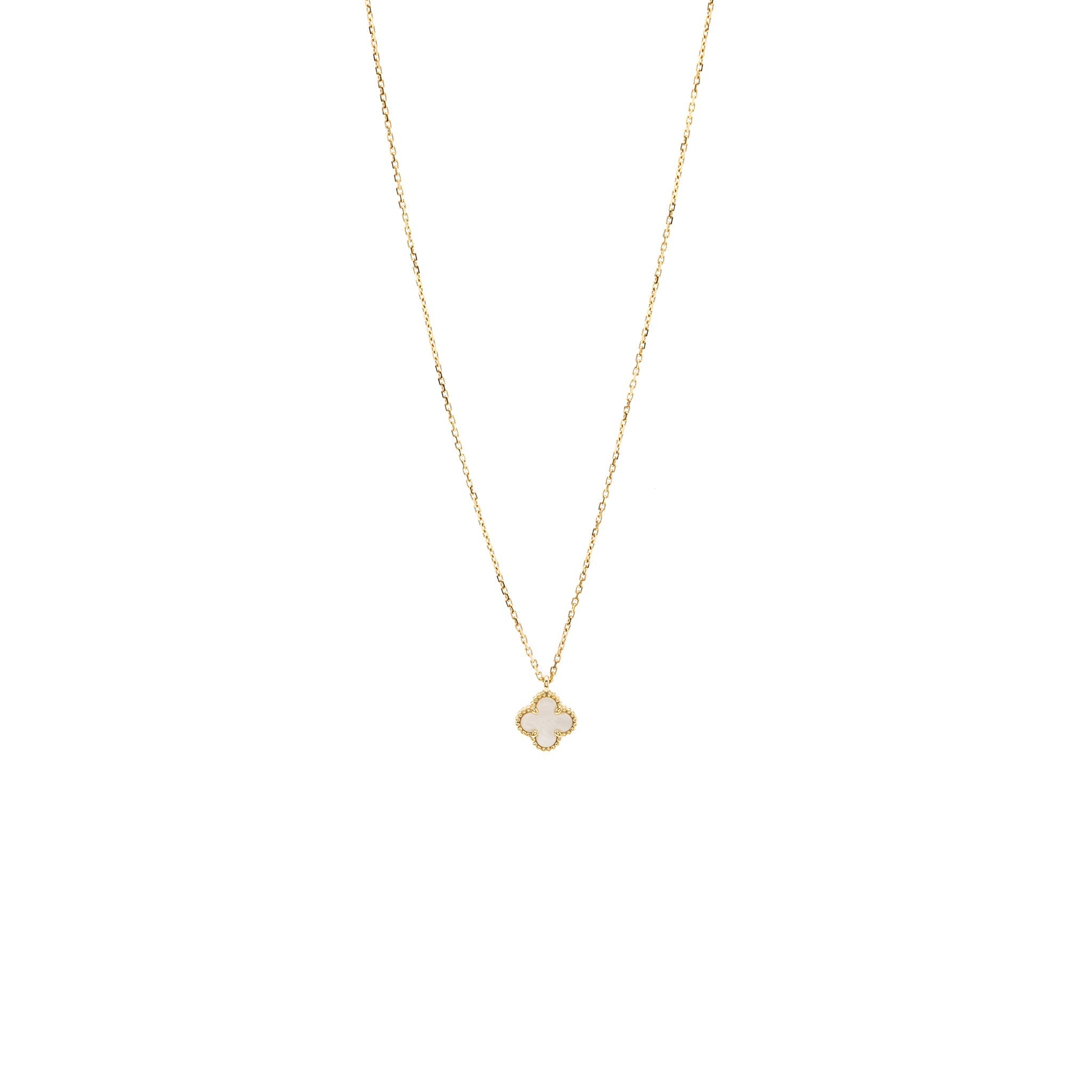 VAN CLEEF & ARPELS SWEET VINTAGE ALHAMBRA NECKLACE WHITE MOTHER OF PEARL YELLOW GOLD