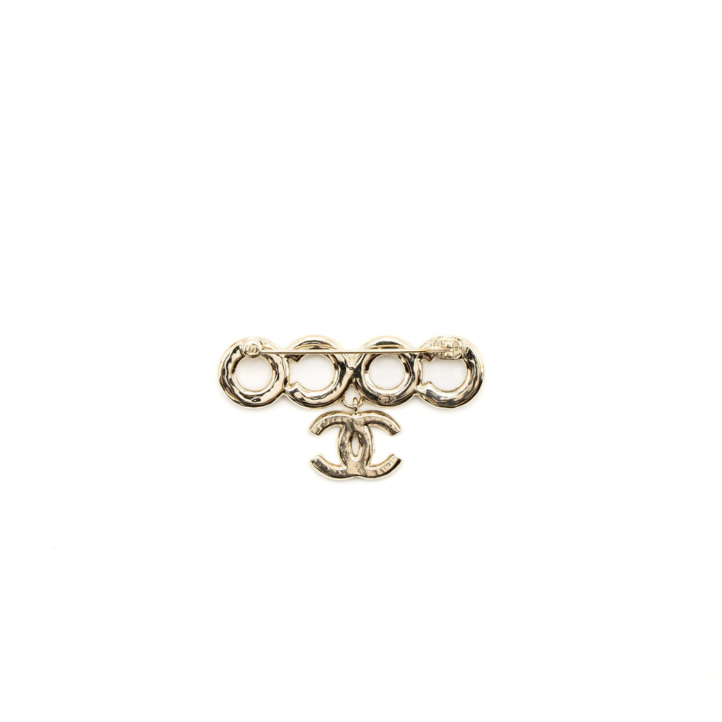CHANEL COCO LOGO BROOCH PEARL LIGHT GOLD TONE