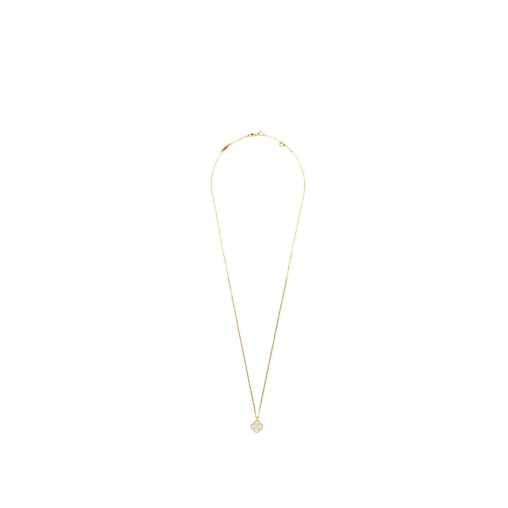 VAN CLEEF & ARPELS SWEET VINTAGE ALHAMBRA NECKLACE WHITE MOTHER OF PEARL YELLOW GOLD