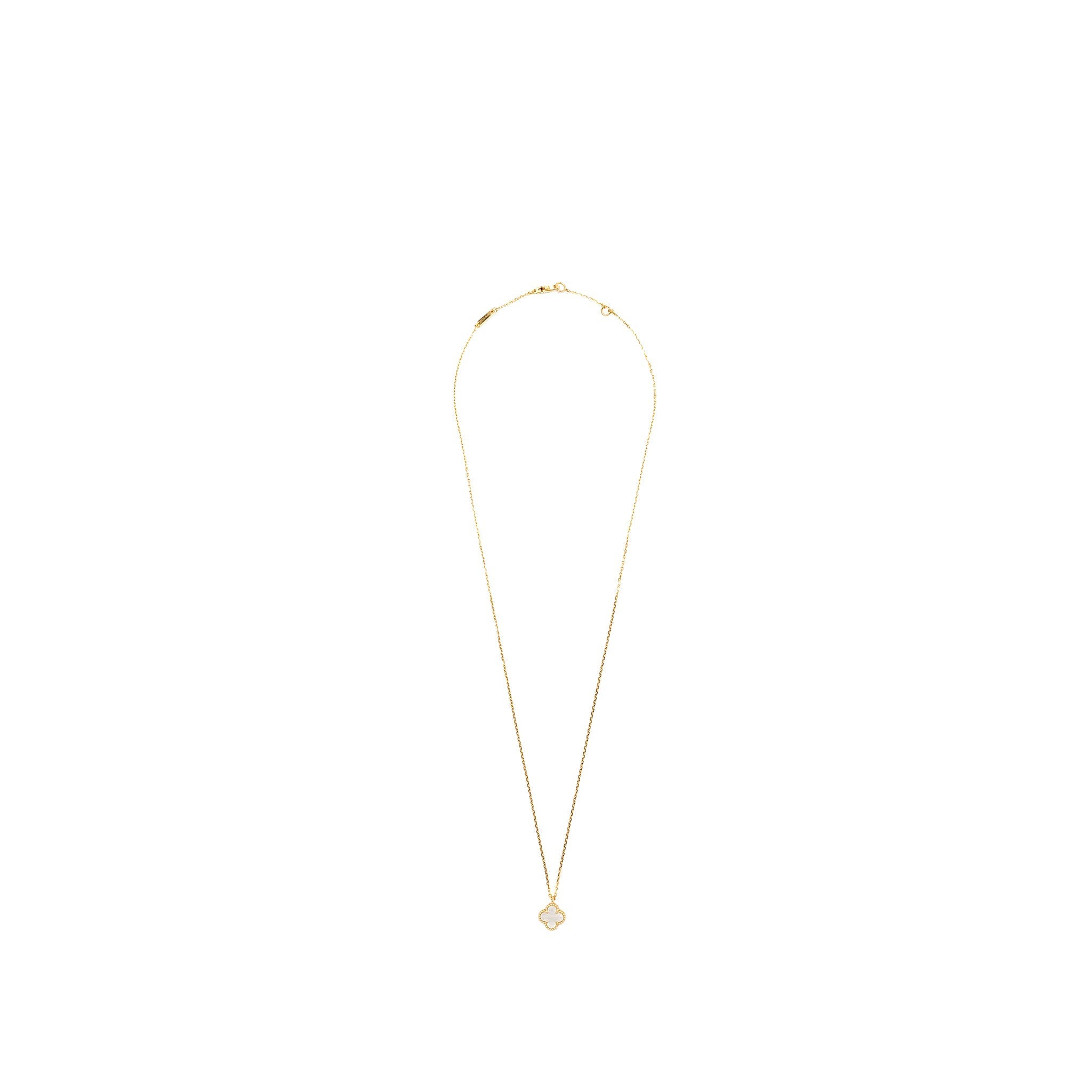 VAN CLEEF & ARPELS SWEET VINTAGE ALHAMBRA NECKLACE WHITE MOTHER OF PEARL YELLOW GOLD