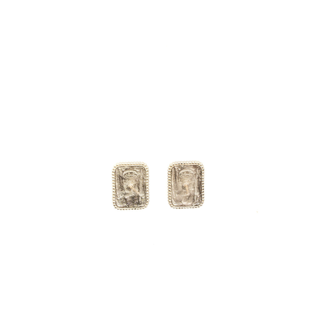 CHANEL SQUARE CC LOGO EARRINGS ENAMEL GOLD TONE