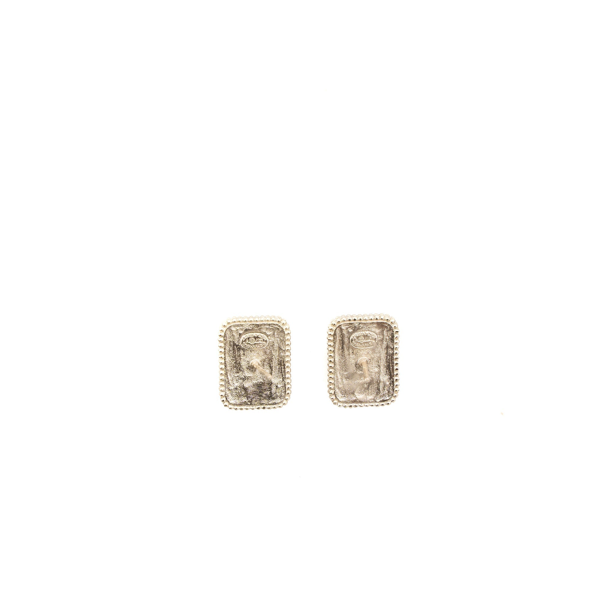 CHANEL SQUARE CC LOGO EARRINGS ENAMEL GOLD TONE