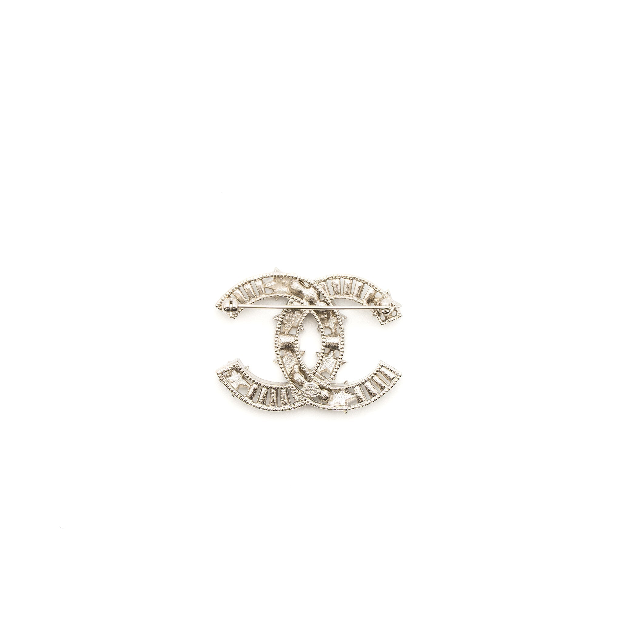 CHANEL CC COMET LOGO BROOCH CRYSTAL/PEARL SILVER TONE