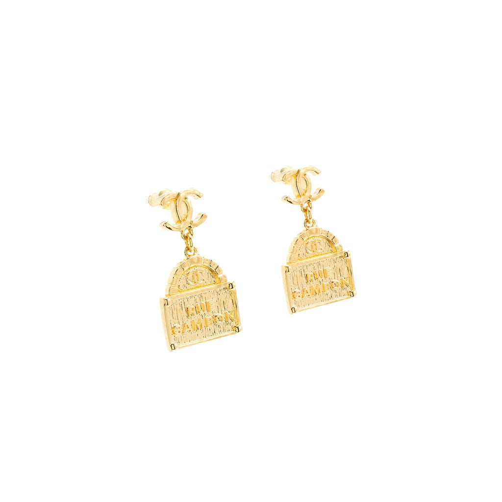 CHANEL CC LOGO RUE CAMBO DROP EARRING GHW