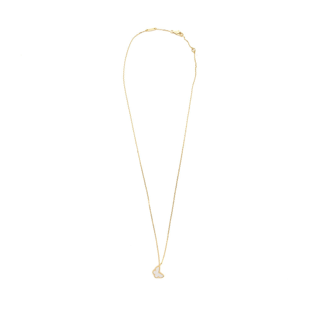 VAN CLEEF & ARPELS SWEET ALHAMBRA BUTTERFLY PENDANT MOTHER OF PEARL YELLOW GOLD