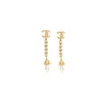 CHANNEL CC LOGO PEARL DROP EARRINGS CRYSTAL GOLD TONE