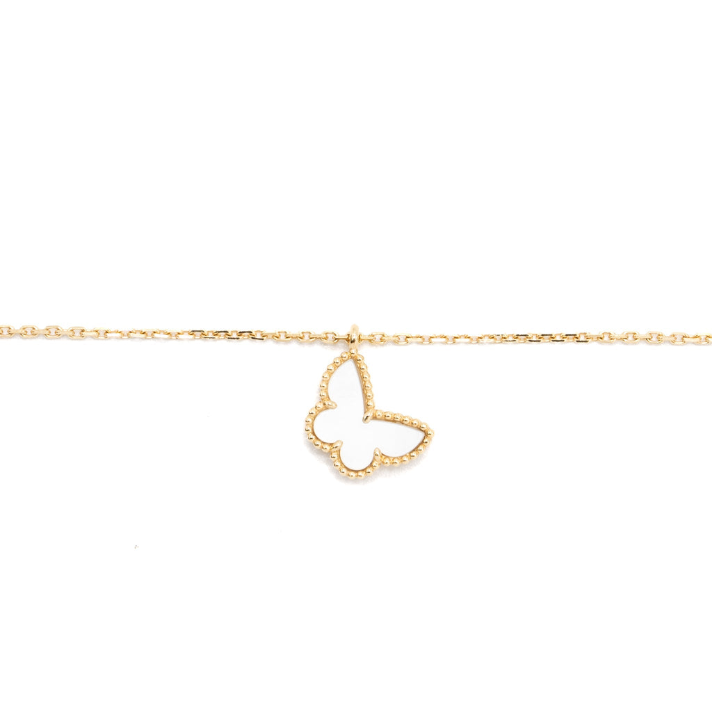 VAN CLEEF & ARPELS SWEET ALHAMBRA BUTTERFLY PENDANT MOTHER OF PEARL YELLOW GOLD